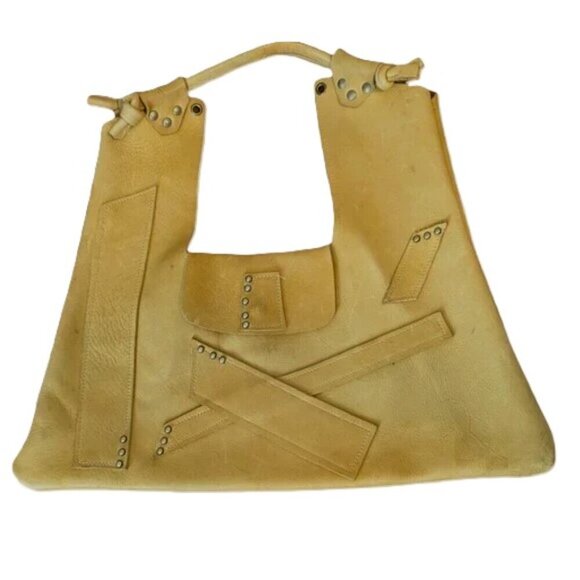 Vintage Geometric Structured Midcentury Modern Leather Bag Purse Boho MCM - Picture 1 of 13